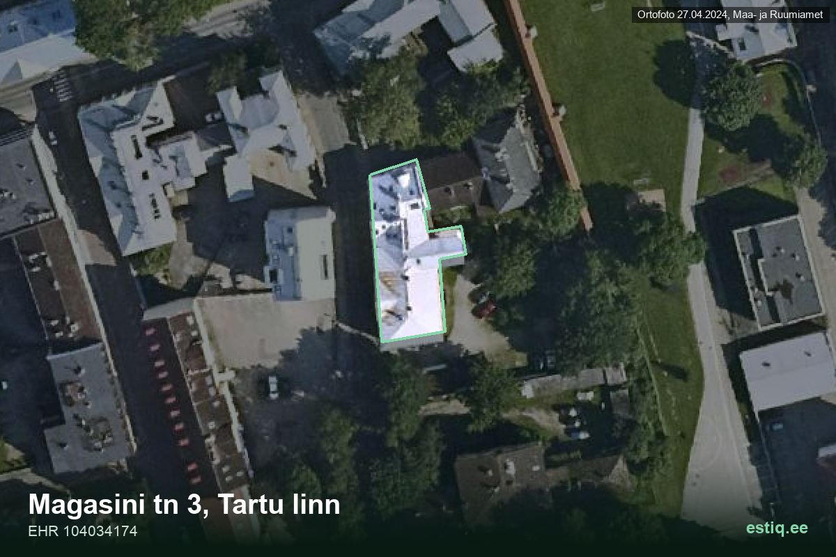 Magasini tänav 3, Tartu – hoone aerofoto, kontuur ehitisregistri (EHR) andmetest