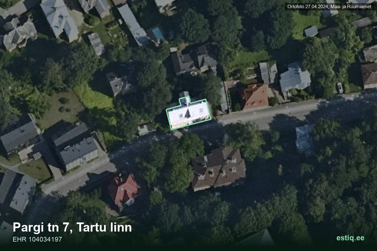 Pargi tänav 7, Tartu – aerial photo of the building, outline from the Building Register (EHR)