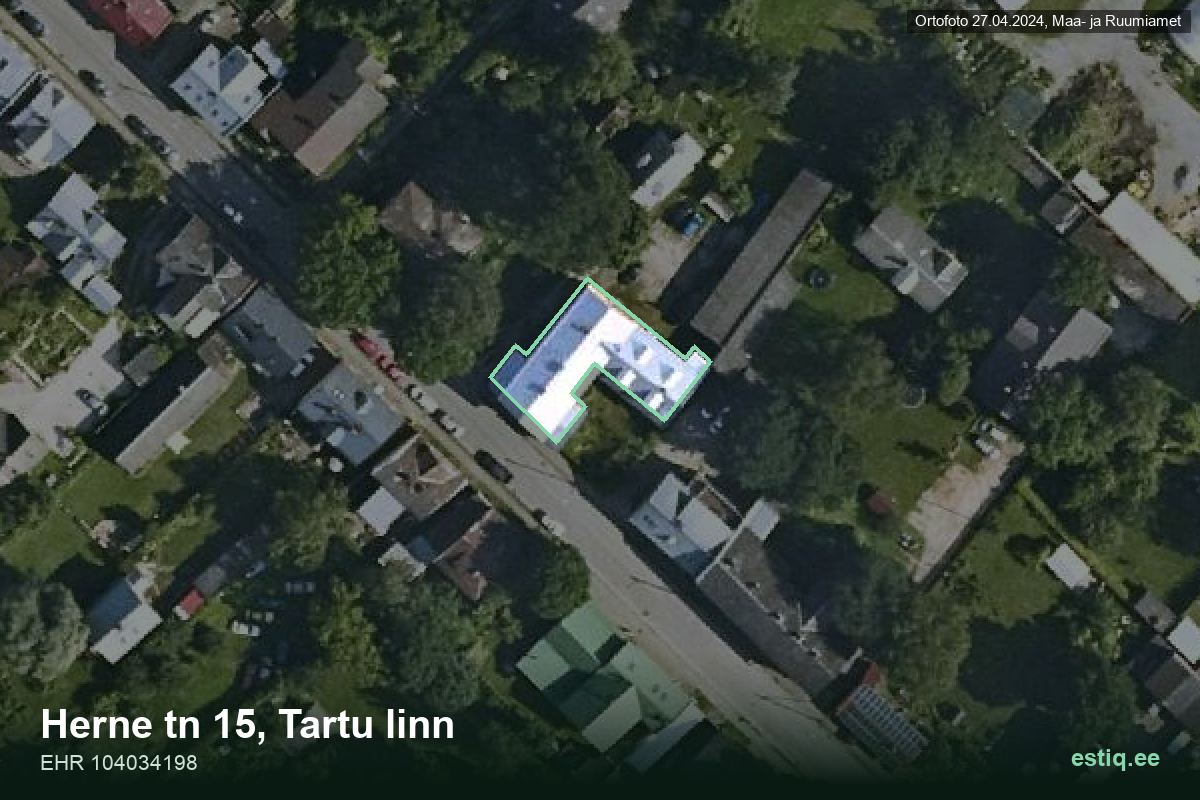 Herne tänav 15, Tartu – hoone aerofoto, kontuur ehitisregistri (EHR) andmetest