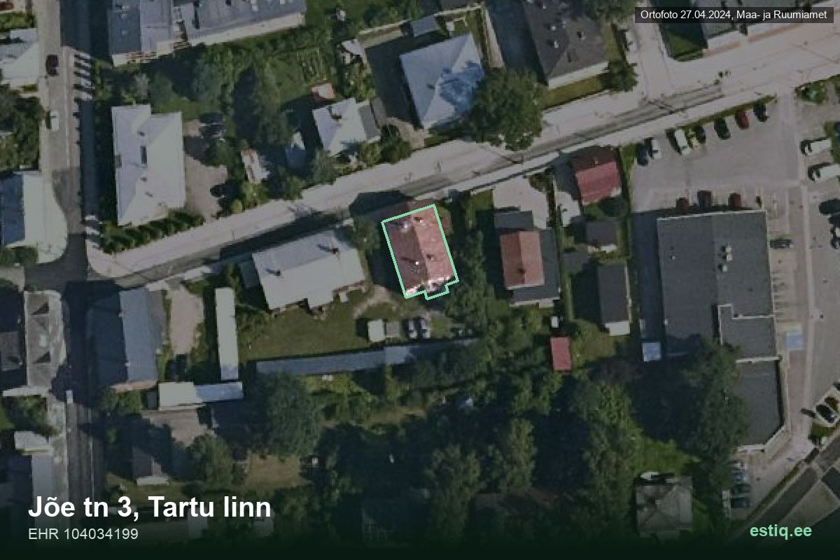 Jõe tänav 3, Tartu – hoone aerofoto, kontuur ehitisregistri (EHR) andmetest