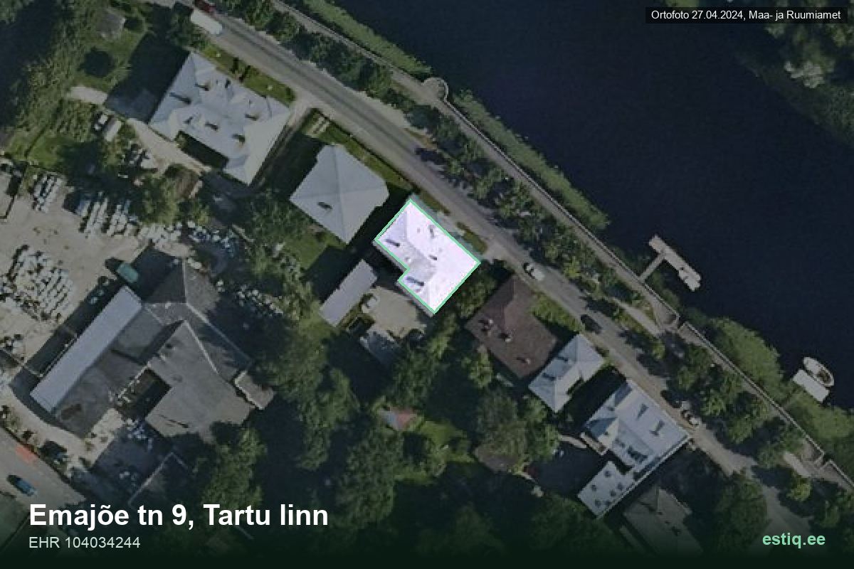 Emajõe tänav 9, Tartu – hoone aerofoto, kontuur ehitisregistri (EHR) andmetest