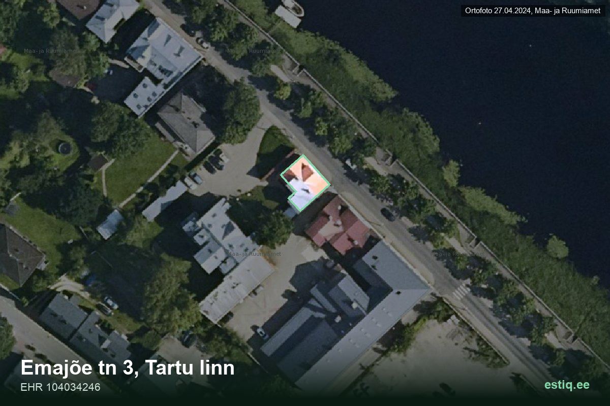 Emajõe tänav 3, Tartu – hoone aerofoto, kontuur ehitisregistri (EHR) andmetest