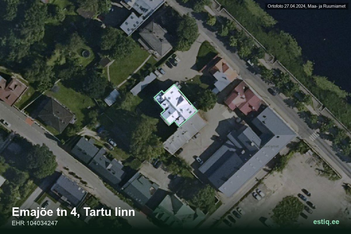 Emajõe tänav 4, Tartu – hoone aerofoto, kontuur ehitisregistri (EHR) andmetest