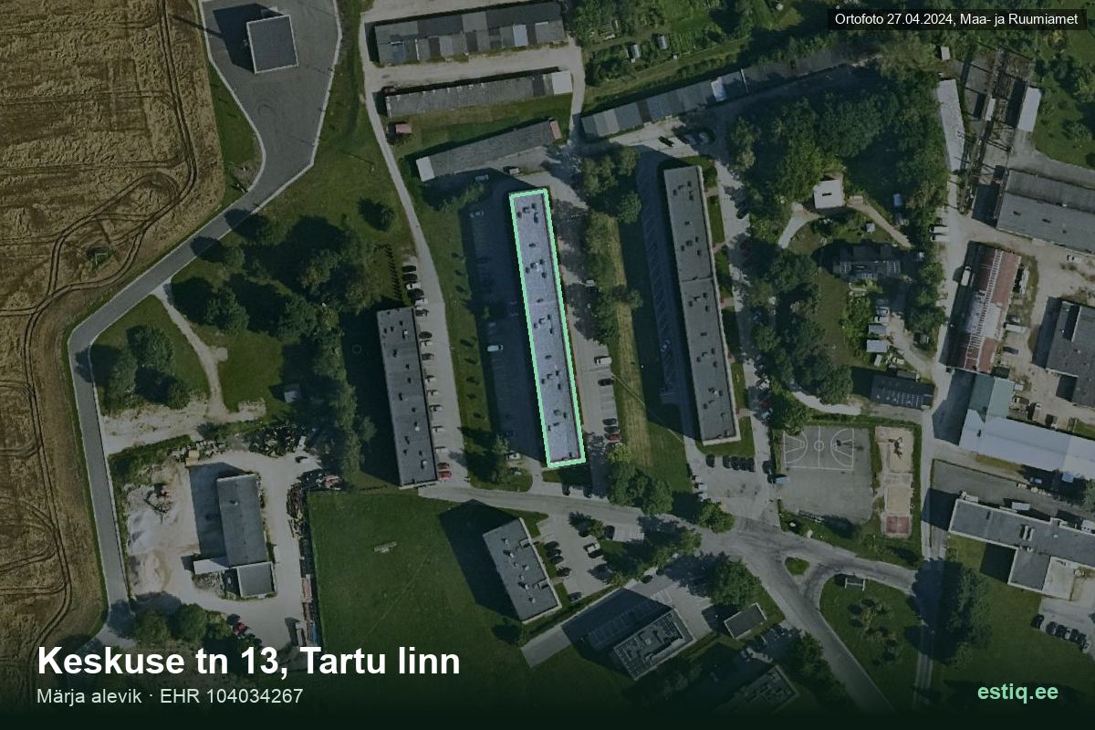 Keskuse tänav 13, Tartu – aerial photo of the building, outline from the Building Register (EHR)