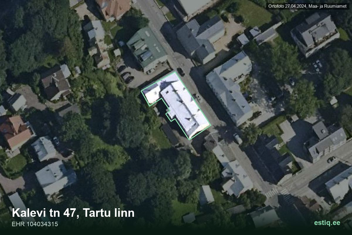 Kalevi tänav 47, Tartu – hoone aerofoto, kontuur ehitisregistri (EHR) andmetest