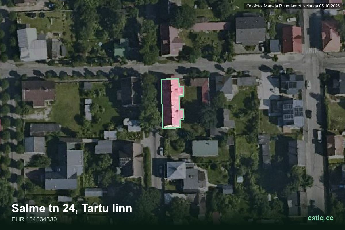 Salme tänav 24, Tartu – hoone aerofoto, kontuur ehitisregistri (EHR) andmetest