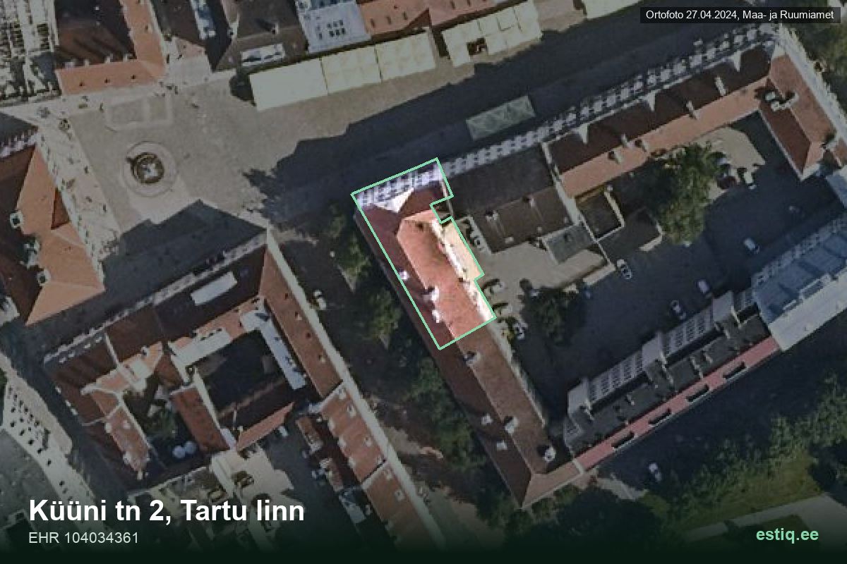 Küüni tänav 2, Tartu – hoone aerofoto, kontuur ehitisregistri (EHR) andmetest