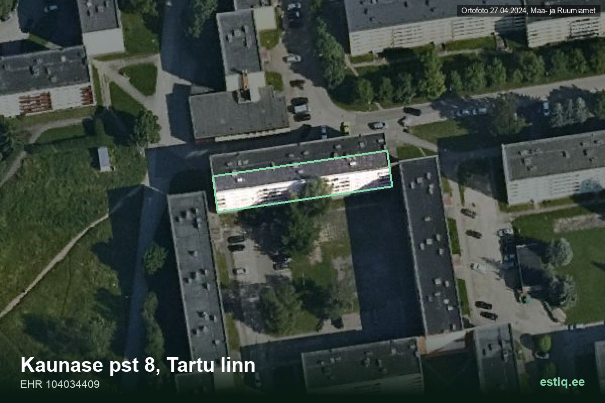 Kaunase pst 8, Tartu – hoone aerofoto, kontuur ehitisregistri (EHR) andmetest