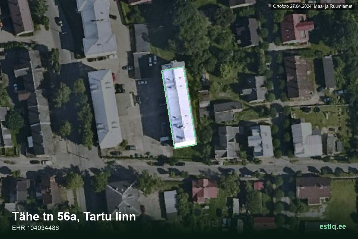 Tähe tänav 56a, Tartu – hoone aerofoto, kontuur ehitisregistri (EHR) andmetest