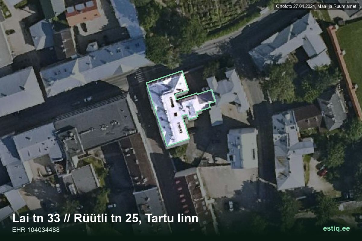 Lai tänav 33, Tartu – hoone aerofoto, kontuur ehitisregistri (EHR) andmetest