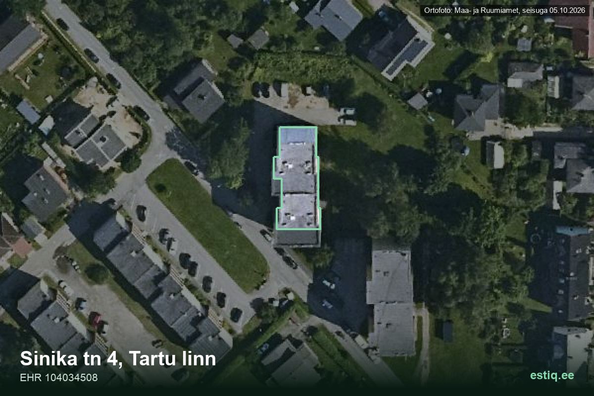 Sinika tänav 4, Tartu – hoone aerofoto, kontuur ehitisregistri (EHR) andmetest