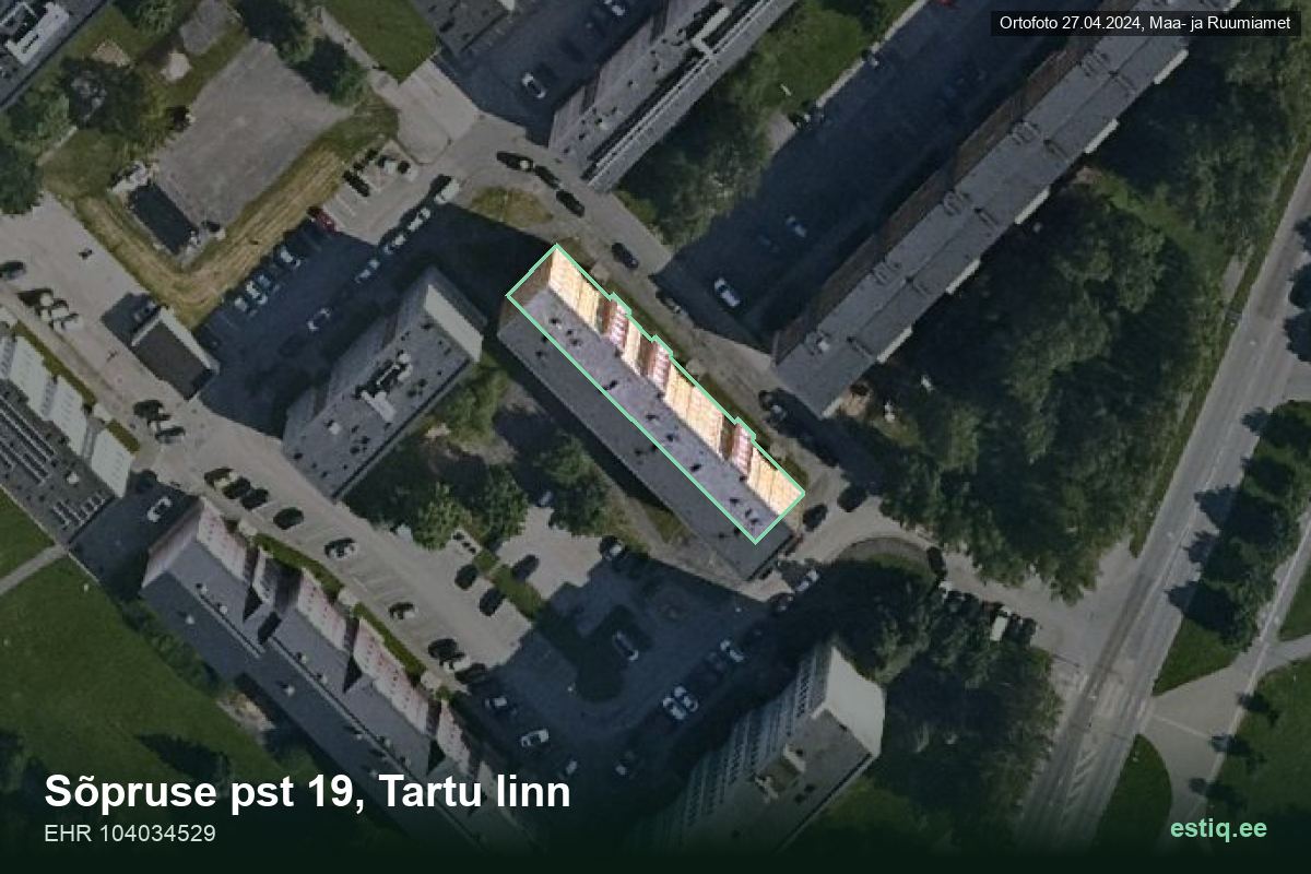 Sõpruse pst 19, Tartu – hoone aerofoto, kontuur ehitisregistri (EHR) andmetest