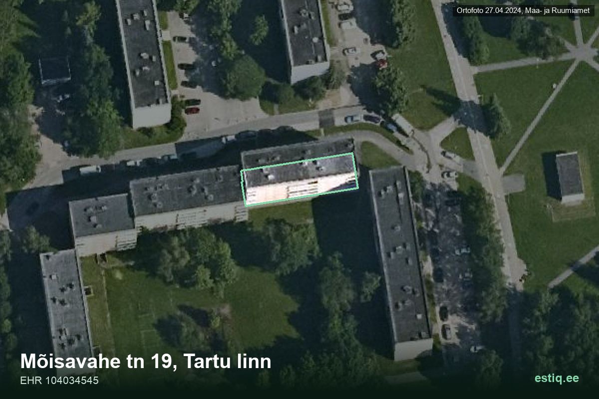 Mõisavahe tänav 19, Tartu – hoone aerofoto, kontuur ehitisregistri (EHR) andmetest