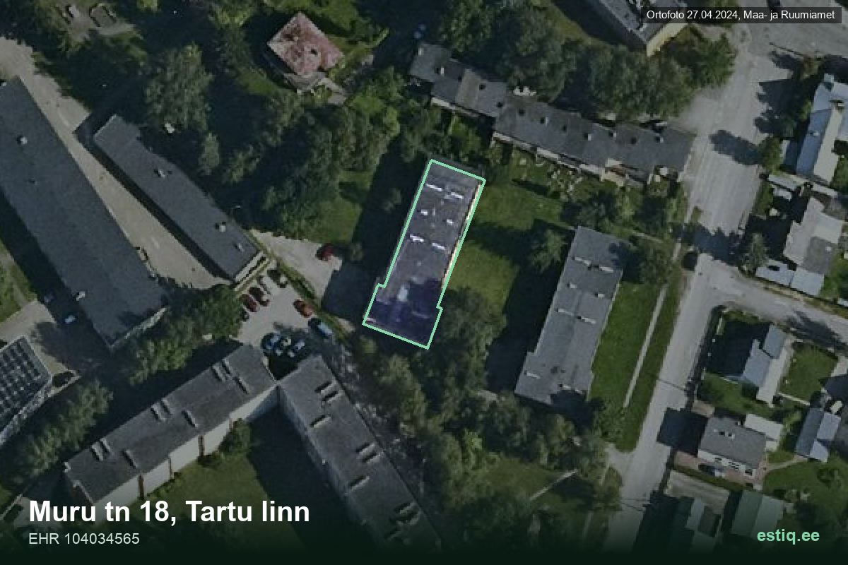 Muru tänav 18, Tartu – hoone aerofoto, kontuur ehitisregistri (EHR) andmetest