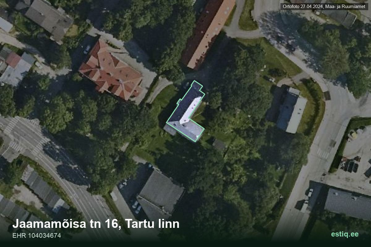 Jaamamõisa tänav 16, Tartu – hoone aerofoto, kontuur ehitisregistri (EHR) andmetest