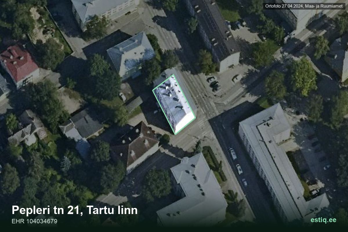Pepleri tänav 21, Tartu – ilmakuva rakennuksesta, ääriviiva rakennusrekisteristä (EHR)