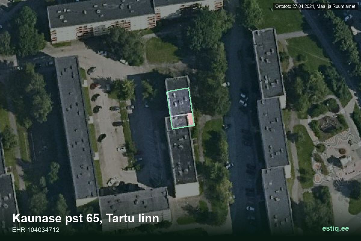 Kaunase pst 65, Tartu – hoone aerofoto, kontuur ehitisregistri (EHR) andmetest
