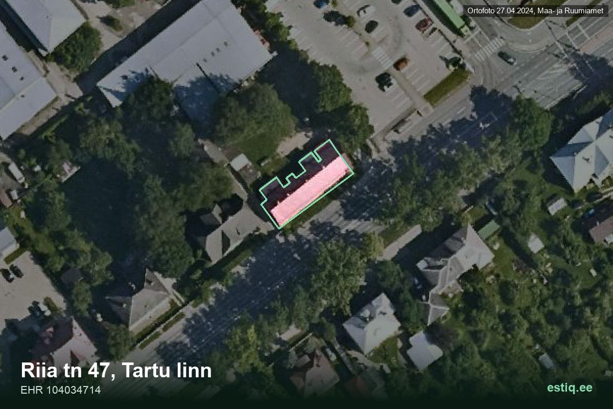Riia tänav 47, Tartu – hoone aerofoto, kontuur ehitisregistri (EHR) andmetest