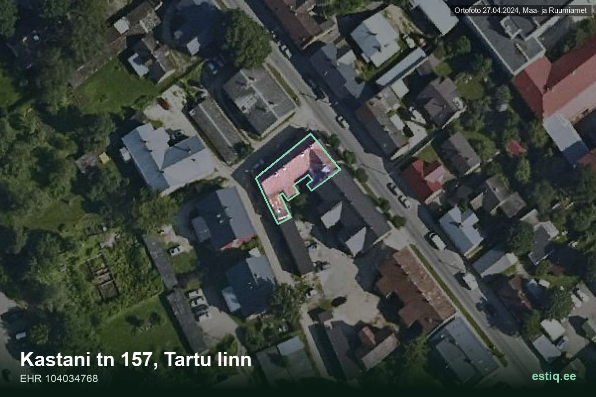 Kastani tänav 157, Tartu – ilmakuva rakennuksesta, ääriviiva rakennusrekisteristä (EHR)