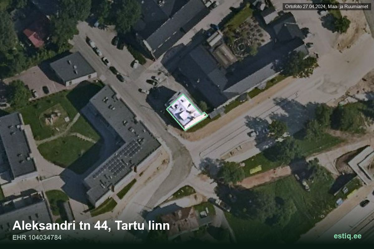 Aleksandri tänav 44, Tartu – aerial photo of the building, outline from the Building Register (EHR)