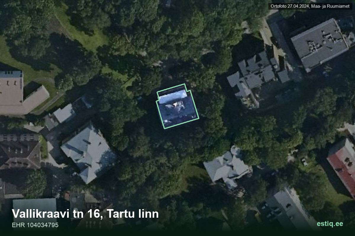 Vallikraavi tänav 16, Tartu – hoone aerofoto, kontuur ehitisregistri (EHR) andmetest