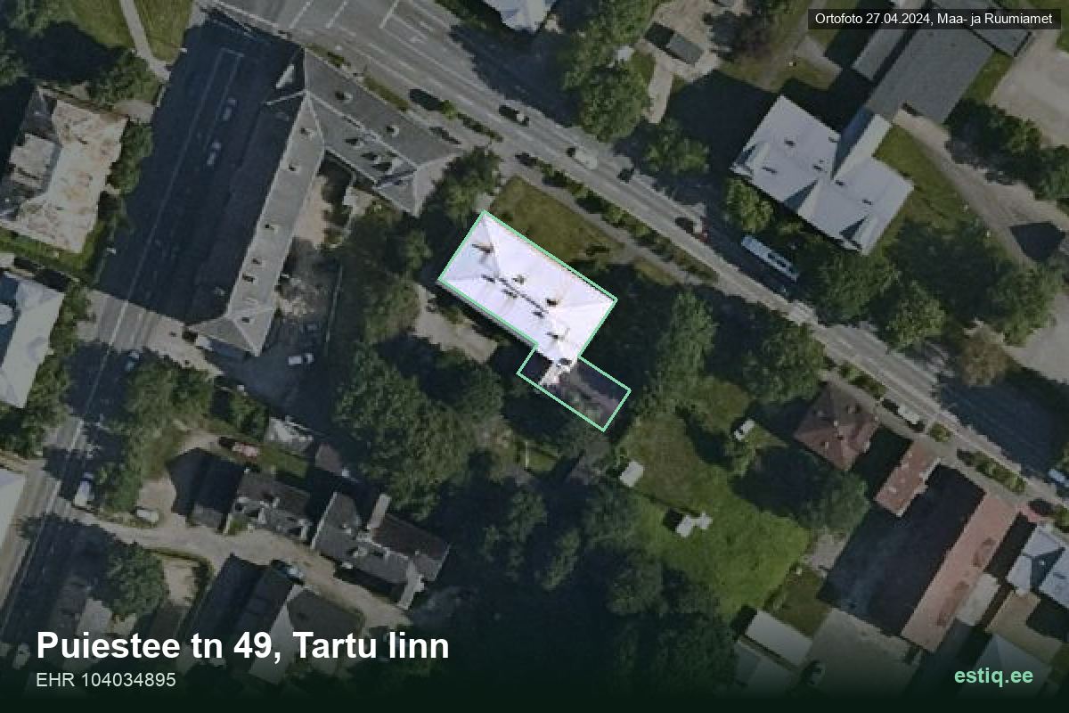 Puiestee tänav 49, Tartu – hoone aerofoto, kontuur ehitisregistri (EHR) andmetest
