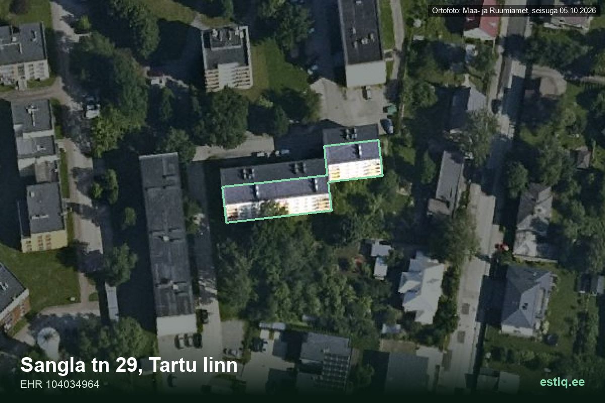 Sangla tänav 29, Tartu – aerial photo of the building, outline from the Building Register (EHR)