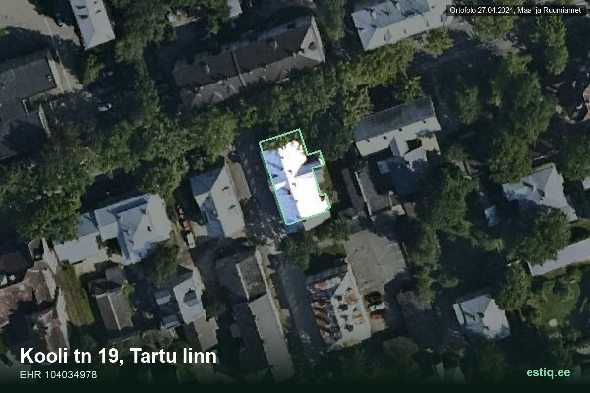 Kooli tänav 19, Tartu – aerial photo of the building, outline from the Building Register (EHR)