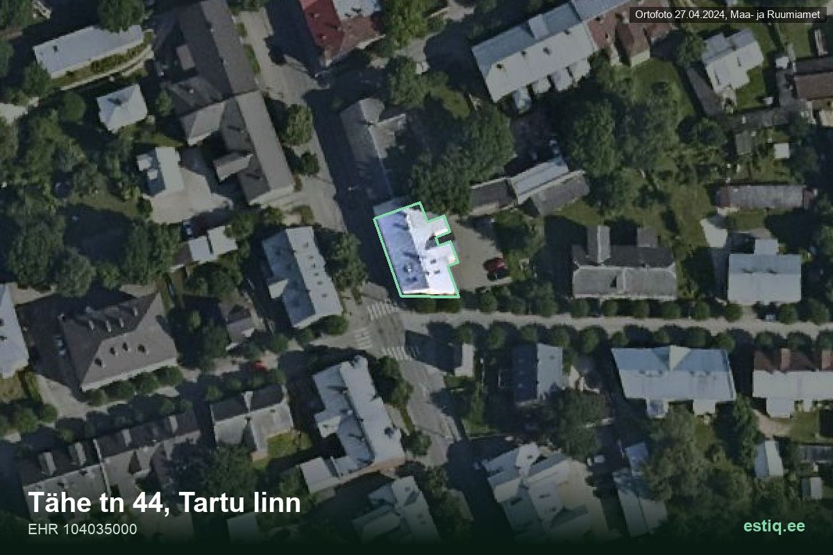 Tähe tänav 44, Tartu – hoone aerofoto, kontuur ehitisregistri (EHR) andmetest