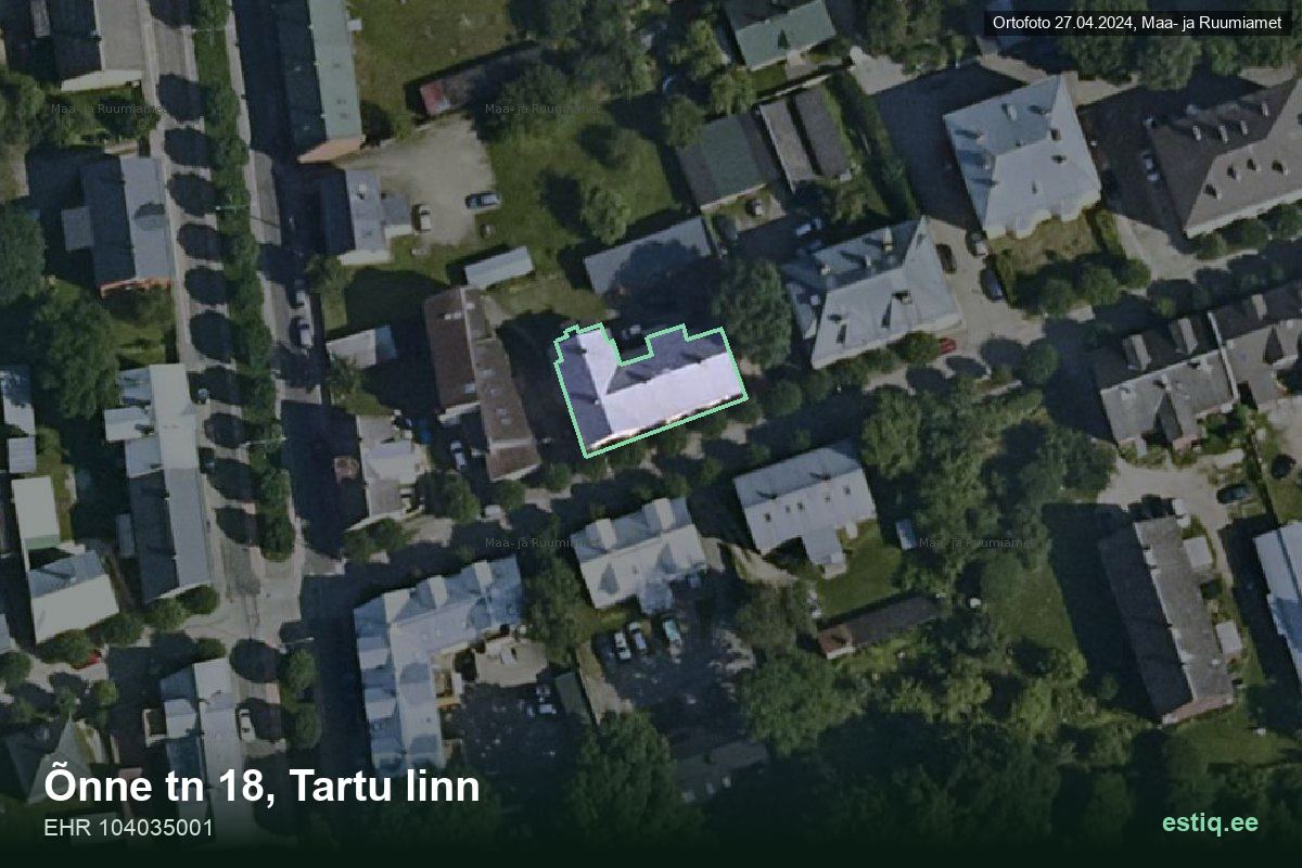 Õnne tänav 18, Tartu – aerial photo of the building, outline from the Building Register (EHR)