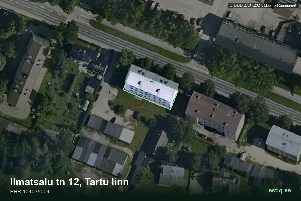 Ilmatsalu tänav 12, Tartu – aerial photo of the building, outline from the Building Register (EHR)