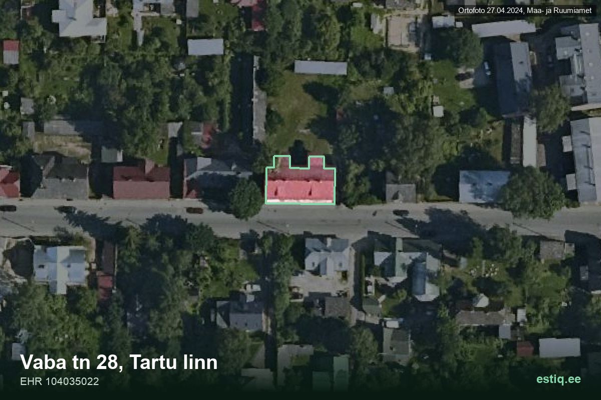 Vaba tänav 28, Tartu – hoone aerofoto, kontuur ehitisregistri (EHR) andmetest
