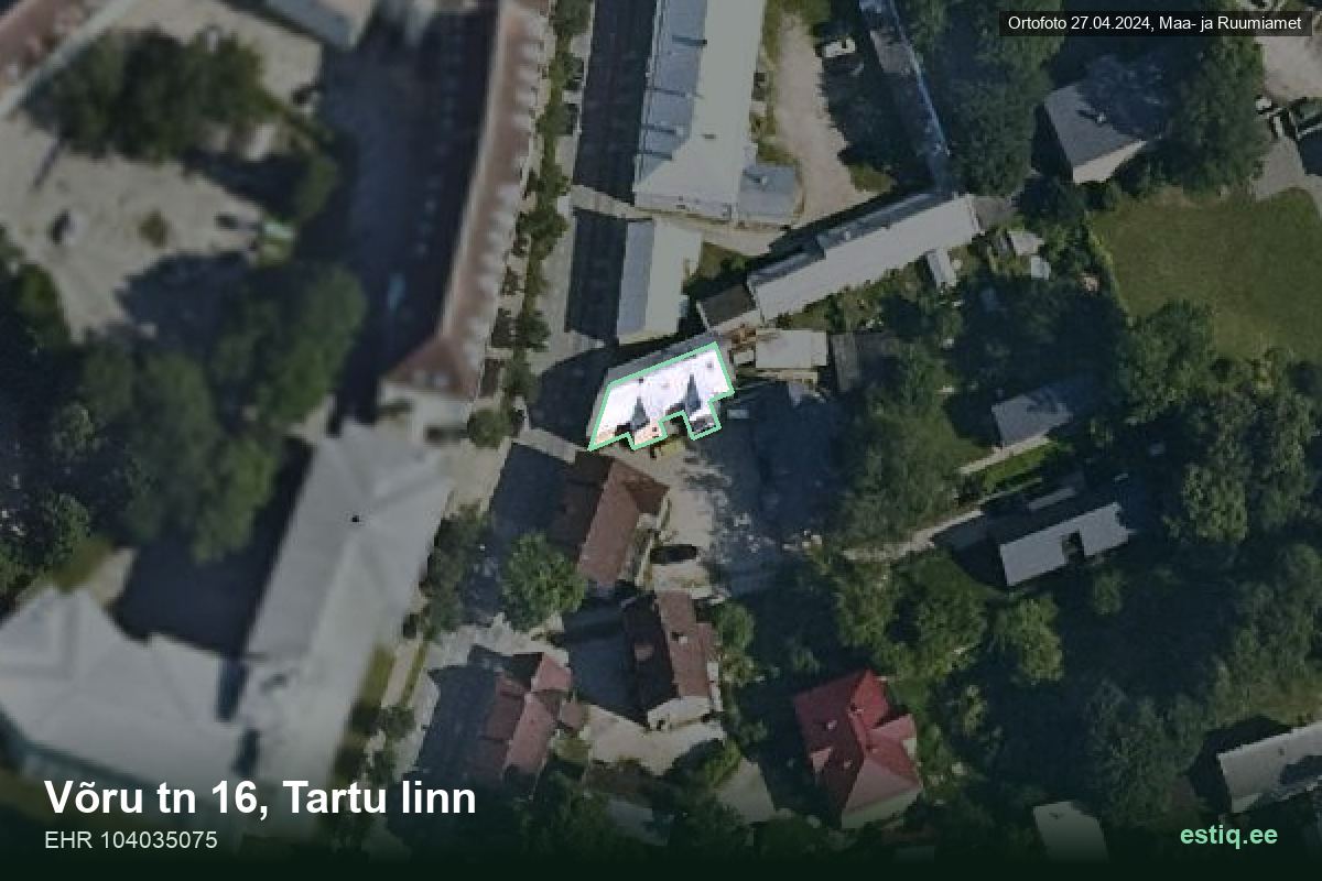 Võru tänav 16, Tartu – hoone aerofoto, kontuur ehitisregistri (EHR) andmetest