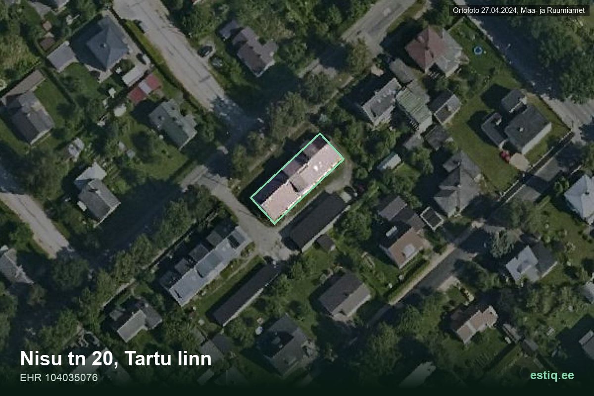 Nisu tänav 20, Tartu – аэрофото дома, контур по данным регистра строений (EHR)