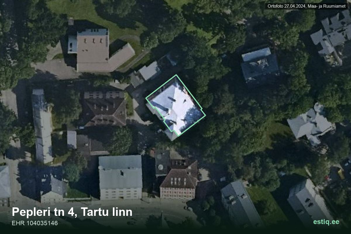 Pepleri tänav 4, Tartu – hoone aerofoto, kontuur ehitisregistri (EHR) andmetest