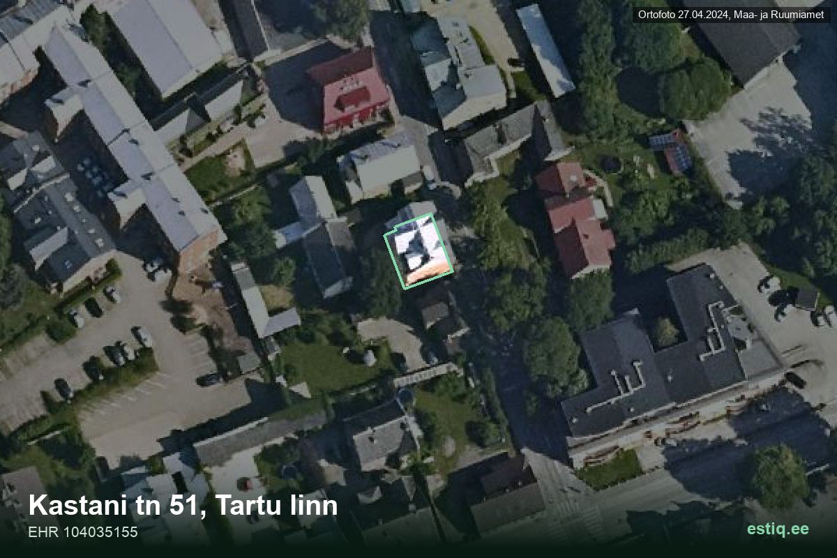 Kastani tänav 51, Tartu – hoone aerofoto, kontuur ehitisregistri (EHR) andmetest