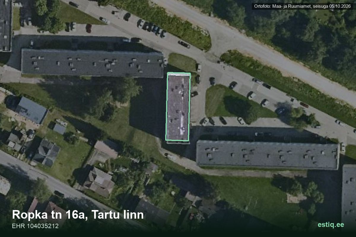 Ropka tänav 16a, Tartu – hoone aerofoto, kontuur ehitisregistri (EHR) andmetest