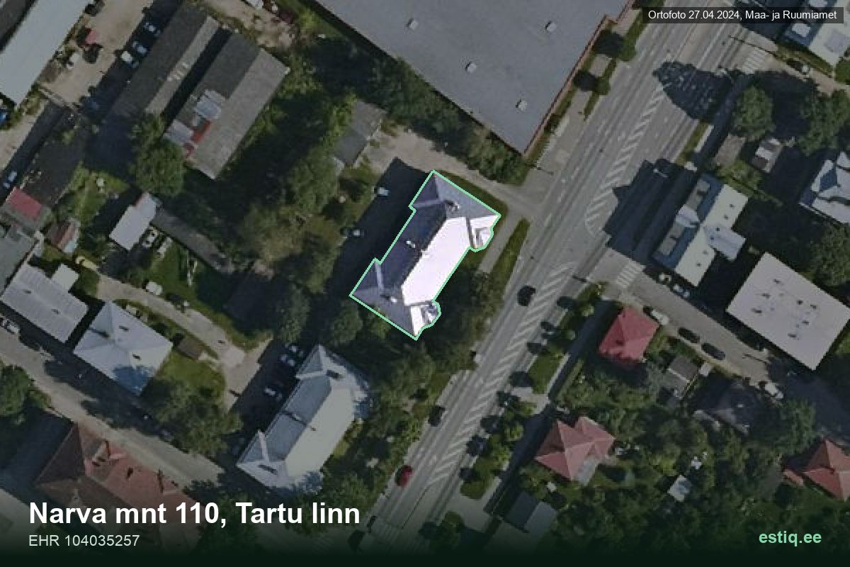 Narva mnt 110, Tartu – hoone aerofoto, kontuur ehitisregistri (EHR) andmetest