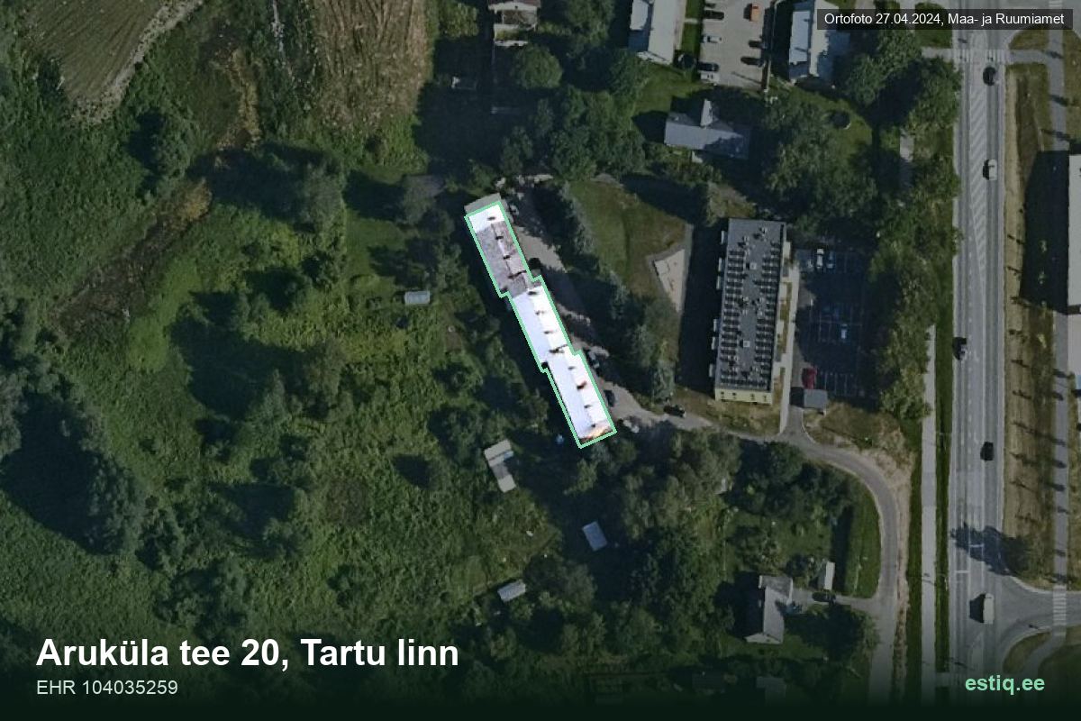 Aruküla tee 20, Tartu – hoone aerofoto, kontuur ehitisregistri (EHR) andmetest