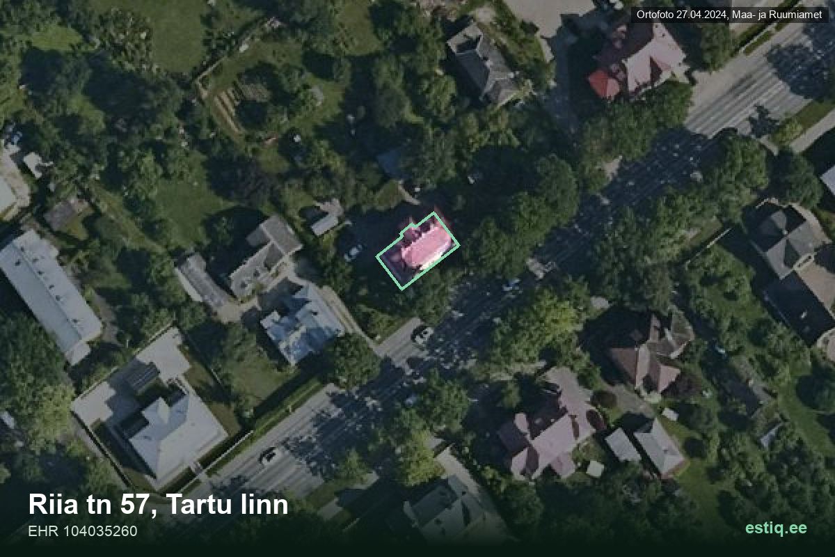 Riia tänav 57, Tartu – hoone aerofoto, kontuur ehitisregistri (EHR) andmetest