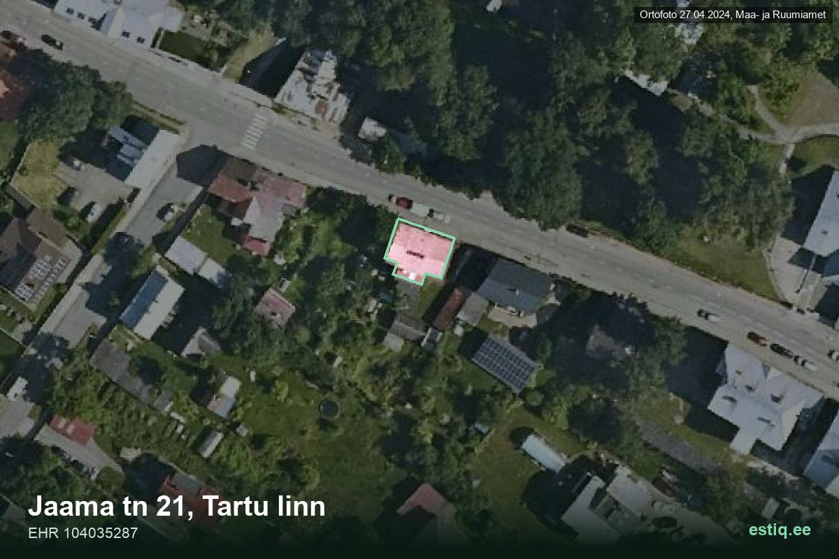 Jaama tänav 21, Tartu – hoone aerofoto, kontuur ehitisregistri (EHR) andmetest