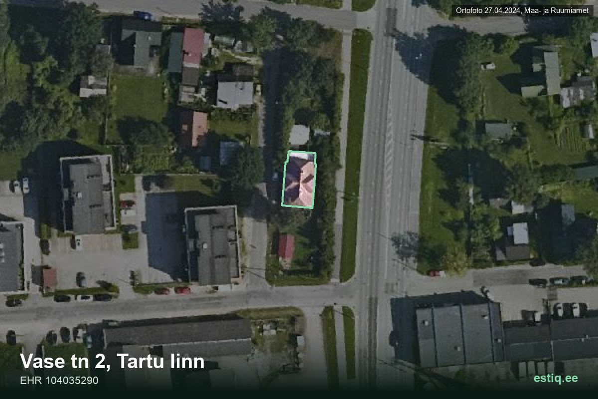 Vase tänav 2, Tartu – hoone aerofoto, kontuur ehitisregistri (EHR) andmetest