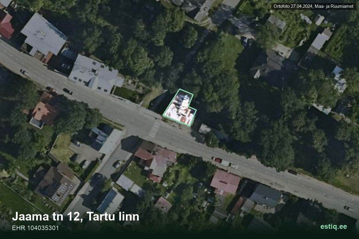 Jaama tänav 12, Tartu – hoone aerofoto, kontuur ehitisregistri (EHR) andmetest