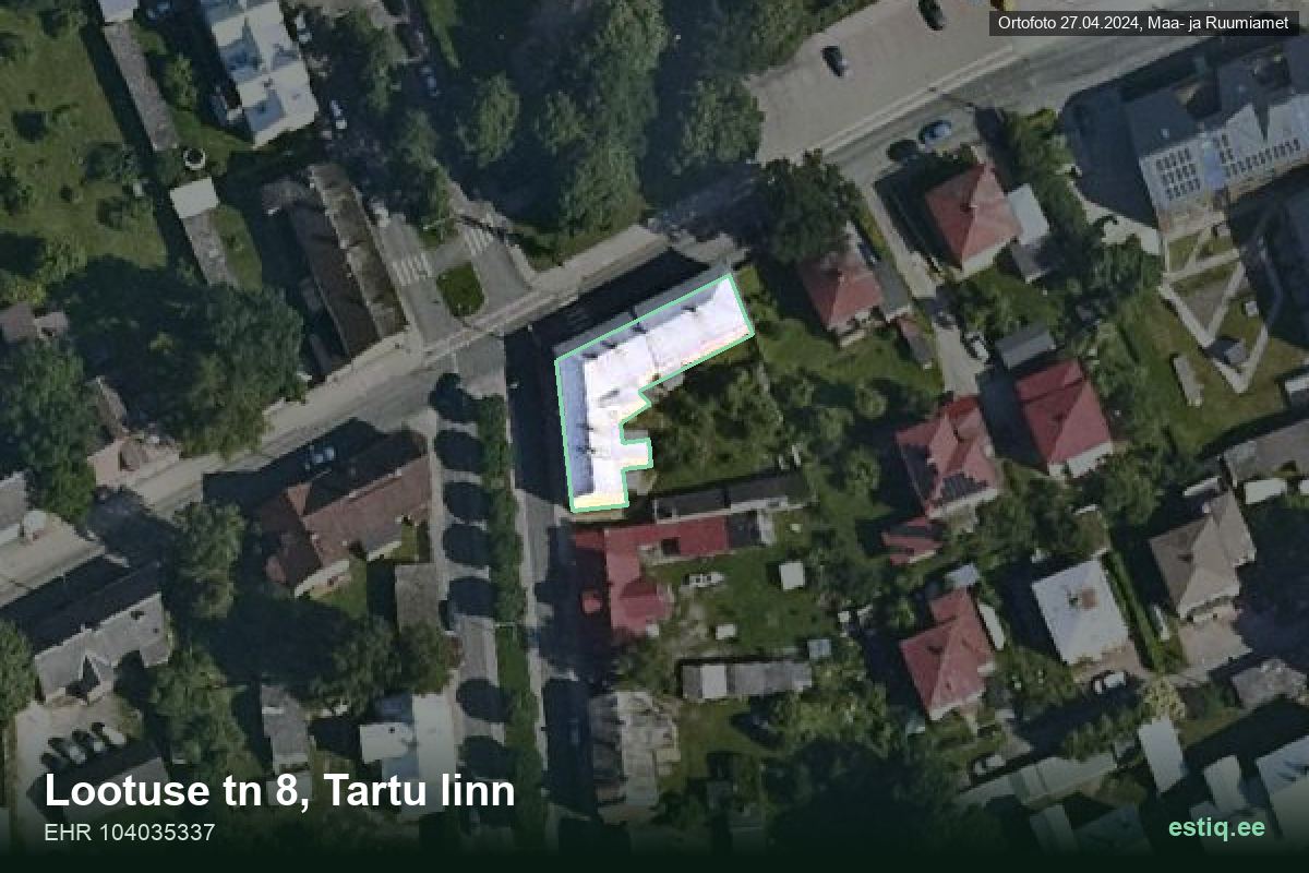 Lootuse tänav 8, Tartu – hoone aerofoto, kontuur ehitisregistri (EHR) andmetest