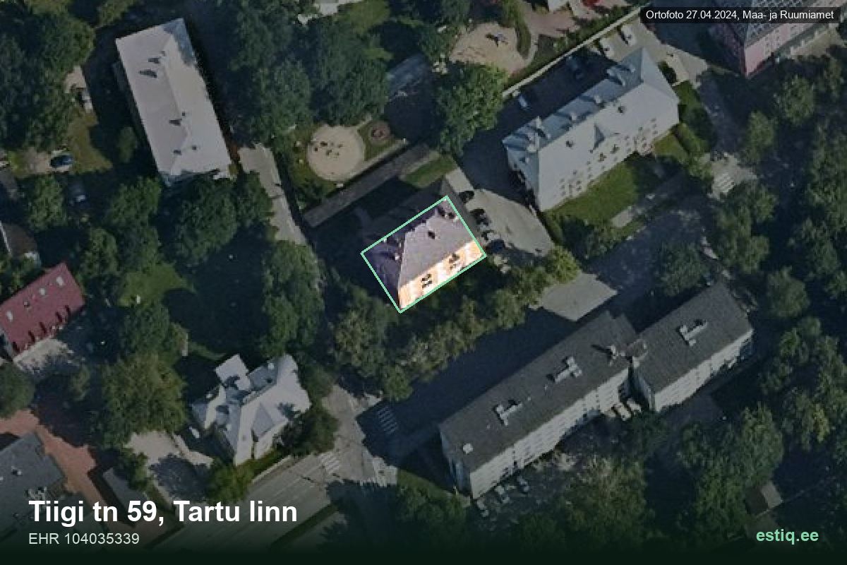 Tiigi tänav 59, Tartu – hoone aerofoto, kontuur ehitisregistri (EHR) andmetest