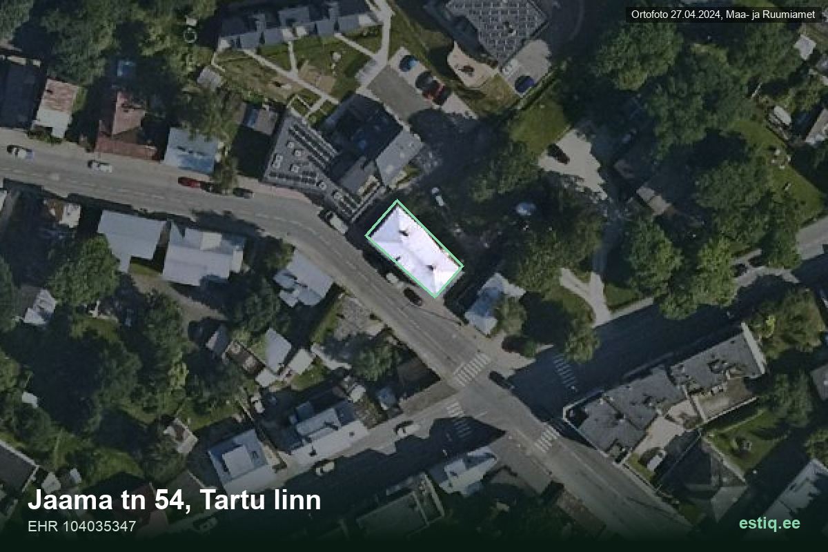 Jaama tänav 54, Tartu – hoone aerofoto, kontuur ehitisregistri (EHR) andmetest