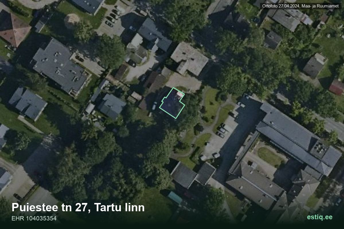 Puiestee tänav 27, Tartu – hoone aerofoto, kontuur ehitisregistri (EHR) andmetest