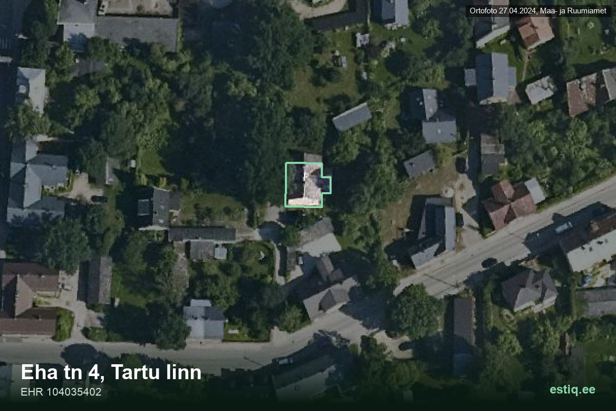 Eha tänav 4, Tartu – hoone aerofoto, kontuur ehitisregistri (EHR) andmetest