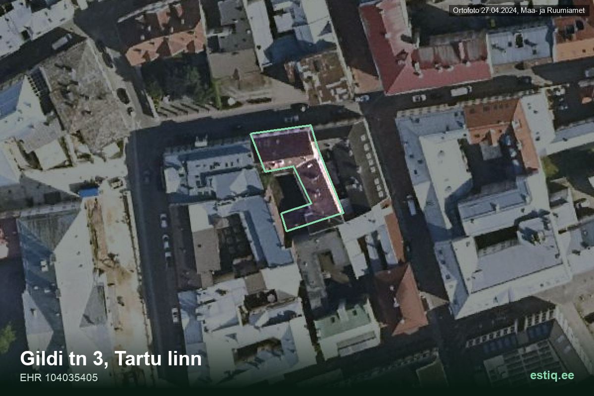 Gildi tänav 3, Tartu – hoone aerofoto, kontuur ehitisregistri (EHR) andmetest