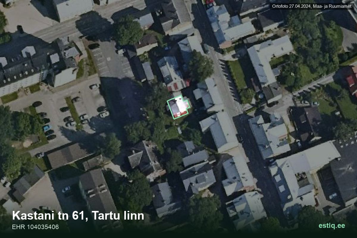 Kastani tänav 61, Tartu – hoone aerofoto, kontuur ehitisregistri (EHR) andmetest